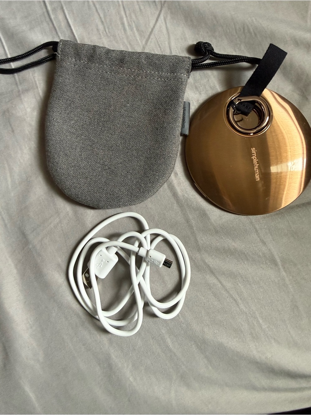simplehuman Rose Gold Compact Rechargeable Mirror with Gray Pouch